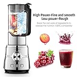 Standmixer Smoothie Maker, COOCHEER 2000W Mixer, 25000 U/min Professioneller Shakes Blender, Mühle und Eisbrecher, mit Geschwindigkeitsregelung, 2L BPA Free Tritan Pitcher - 2